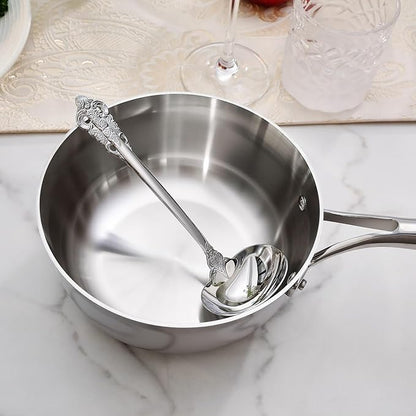 KEAWELL Premium 7.5 inch Luxury Gravy Ladle, 18/10 Stainless Steel, Small Gravy Spoon for Home. Solid and Sturdy, Dishwasher Safe. (1, Silver)