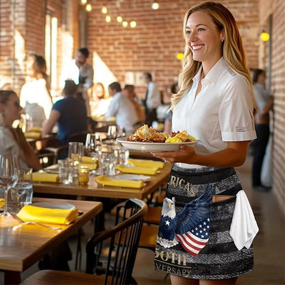Server Apron with 3 Pockets, Waterproof Oil Waitress Waiter Half Apron for Restaurant Hotel Kitchen Cafe