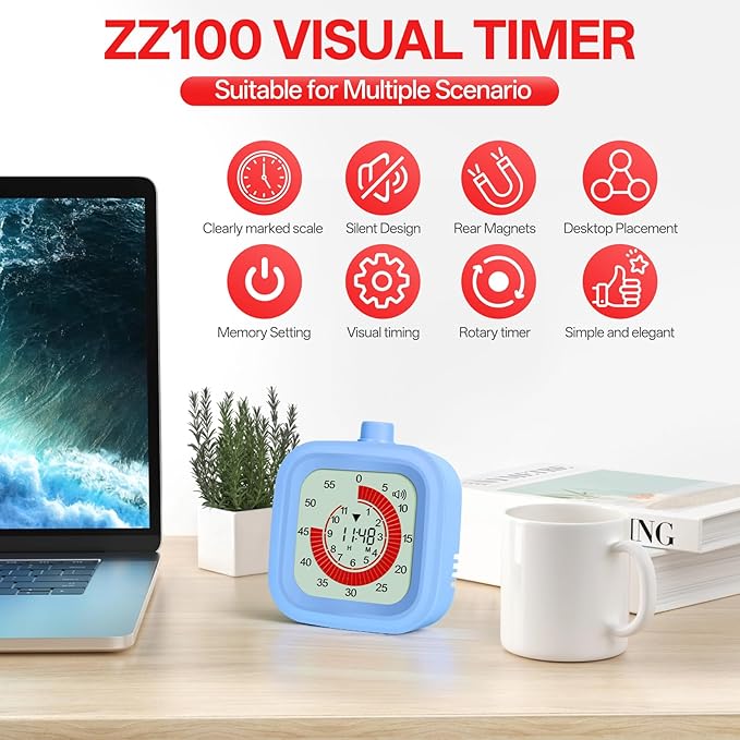 Digital Visual Timer 12hours Countdown countup Kitchen Timer Student Timer Gym Timer (Blue)