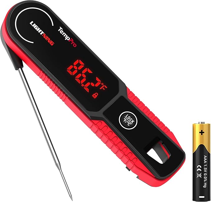 TempPro Lightning 1-Sec Instant Read Meat Thermometer, Kitchen Food Thermometer with 180° Rotating Display, IP67 Waterproof Cooking Thermometer for Deep Fry Smoker BBQ Grill (Previously ThermoPro) by TempPro