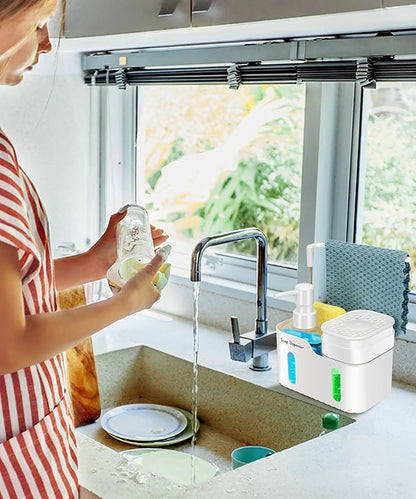 Hand Soap and Dish Soap Dispenser Set for Kitchen, Dual Soap Dispenser with Sponge Holder and Dishcloth Holder 4-in-1 Organizer for Kitchen Sink Countertop, Useful Kitchen Gadgets (White) - Image 4