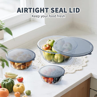 Luvan Glass Mixing Bowls with Lids Set of 5(0.85qt,1.11qt,1.69qt,2.85qt,4.7qt), Large Salad Bowl with Diamond Pattern & Grey Transparent Lids, Kitchen Clear Mixing Bowl for Serving Baking Prep Storage - Image 6