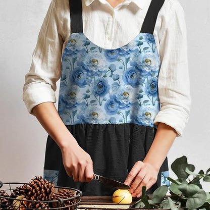 Uaussi Cotton Linen Apron Cross Back Work Apron for Women with Pockets Pinafore Dress X Cross Halter Apron for Chef Gardening - Image 2