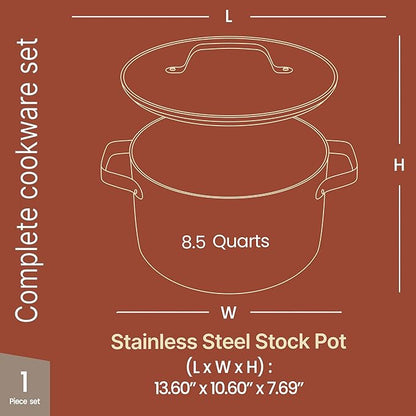 Bakken 8.5 Quart Ceramic Coated Stock Pot with Lid, Easy Clean Nonstick Pot, Tempered Glass Lid, Riveted Stainless Steel Handles, Oven Safe Up To 500°F, PTFE & PFAS Free, All Stove Compatible, Blue - Image 2