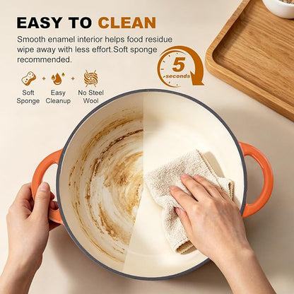Enameled Cast Iron Dutch Oven - 7QT Pot with Lid,Oven Safe to 500°F,Heavy-Duty Cookware for Sourdough Bread Baking,Braising,Stews,Roasting Orange - Image 7