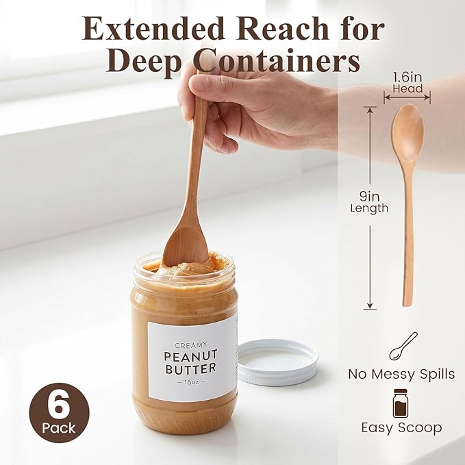 HAKSEN 6PCS Wooden Spoon Set, Oval Wooden Mixing Spoons Long Handle Spoons Nonstick Japanese Style Kitchen Utensils for Home Kitchen Cooking Stirring - Image 2