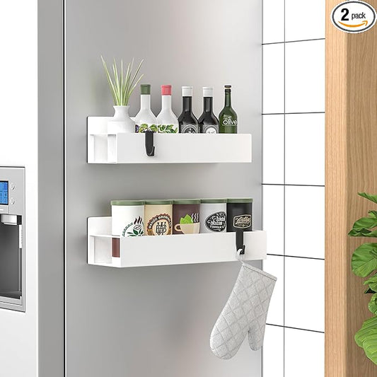 HuggieGems 2 Pack Magnetic Spice Storage Rack Organizer for Refrigerator and Oven, White Fridge Organizers and Storage by HuggieGems