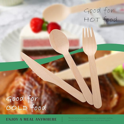 Disposable Wooden Forks -Pack of 100, 6.5" Length-Biodegradable, Natural Wooden Utensils, Great for Parties,Camping,Weddings&Dinner Events (Forks) - Image 5