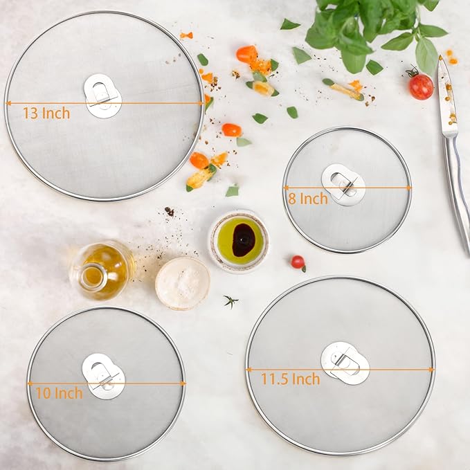 Nicunom 4 Pack Splatter Screen for Frying Pan, 13", 11.5", 10", 8" Stainless Steel Grease Splatter Guard with Fold Flat Knob, Kitchen Oil Splatter Guard Set for Safe Cooking - Image 3