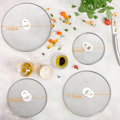 Nicunom 4 Pack Splatter Screen for Frying Pan, 13", 11.5", 10", 8" Stainless Steel Grease Splatter Guard with Fold Flat Knob, Kitchen Oil Splatter Guard Set for Safe Cooking - Image 3