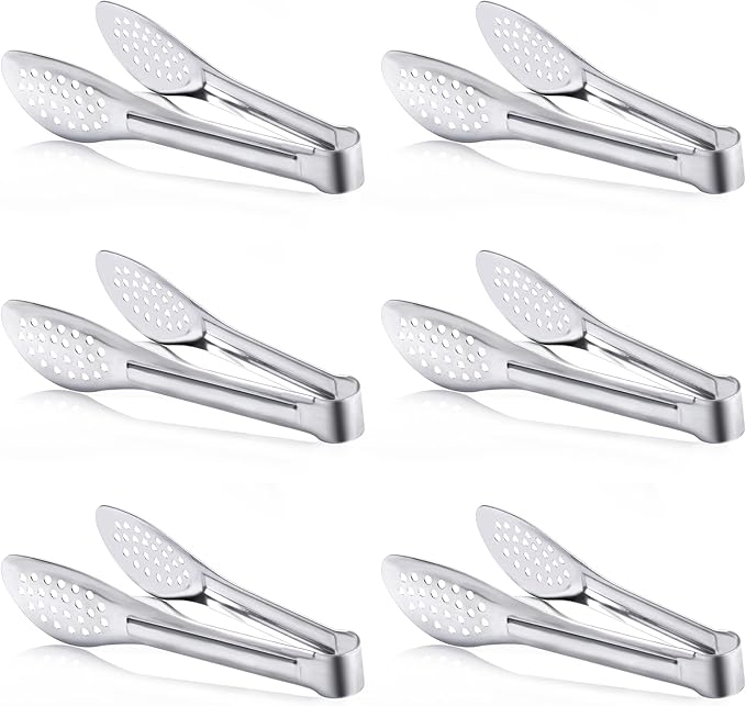 6 Pack Buffet Tongs,Stainless Steel Serving Tongs Serving Utensils 7Inch by Must-havesForYourKitchen