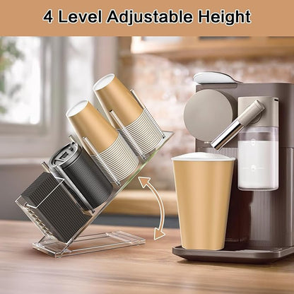 Acrylic Cup and Lid Holder with Straw Organizer, Adjustable Coffee Cup Holder Organizer, 5 Compartment Cup Dispenser for Disposable Paper & Plastic Cups, for Station Home Countertop(Patent in Effect) - Image 2