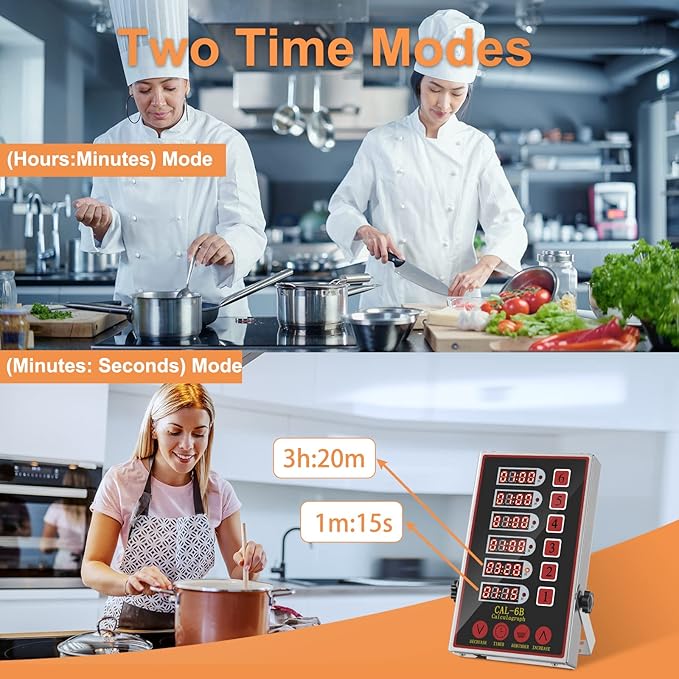 Precision Kitchen Timers for Cooking – 6 Channel Commercial Kitchen Timer Restaurant Kitchen Supplies – Stainless Steel Digital LED Chef Cooking Timer – Reminder Function, Loud Alarm, Black - Image 4