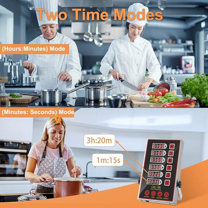 Precision Kitchen Timers for Cooking – 6 Channel Commercial Kitchen Timer Restaurant Kitchen Supplies – Stainless Steel Digital LED Chef Cooking Timer – Reminder Function, Loud Alarm, Black - Image 4
