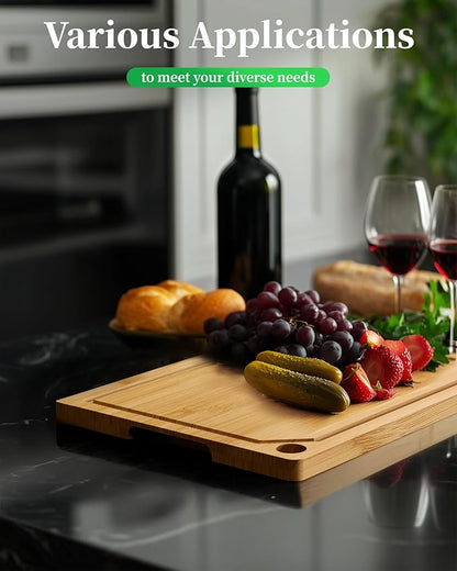 Kitsure Bamboo Cutting Board - Multi-Sizes Wooden Cutting Boards for Kitchen, Convenient Kitchen Essentials with Deep Juice Grooves, Cutting Board for Chopping & Serving, Medium, Natural - Image 6