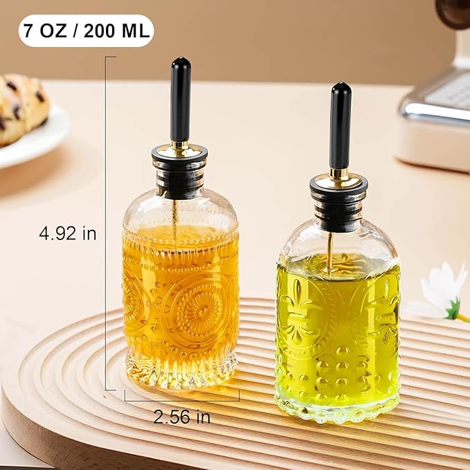 gegewawa Olive Oil Dispenser Bottle for Kitchen with Metal Spout, Glass Oil Bottles 7OZ, Elegant Glass Cooking Oil Dispenser for Kitchen-2pcs - Image 4