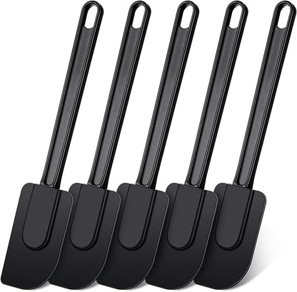 Meekoo 5 Pieces 10 Inch Rubber Spatula, 500°f High Heat Resistant Silicone Spatula Commercial Food Grade for Kitchen Cooking Baking Dishwasher Safe(Black) by meekoo