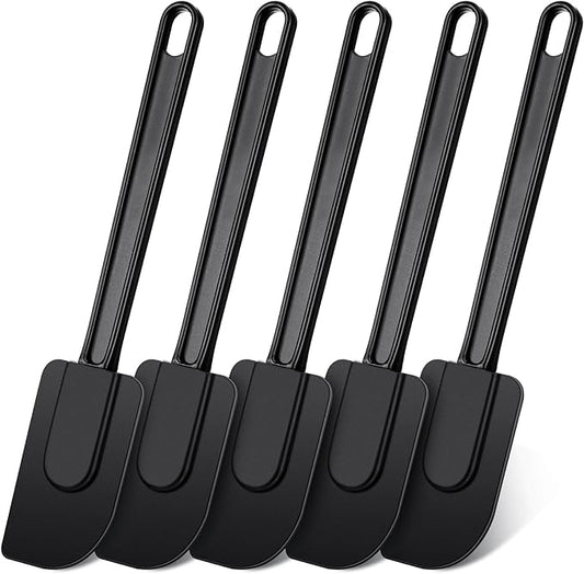 Meekoo 5 Pieces 10 Inch Rubber Spatula, 500°f High Heat Resistant Silicone Spatula Commercial Food Grade for Kitchen Cooking Baking Dishwasher Safe(Black) by meekoo