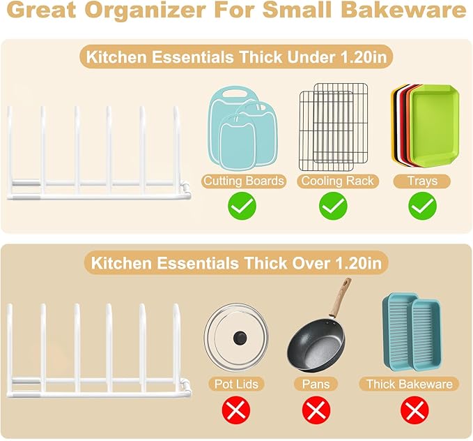 Fikoksol Cutting Board Organizer and Baking Sheet Rack, [1-Pack] White Heavy Duty Metal Cookie Sheet Organizer for Cutting Board Storage & Plate Holder for Cabinet, Tray Dividers for Cabinets - Image 4