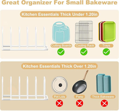 Fikoksol Cutting Board Organizer and Baking Sheet Rack, [1-Pack] White Heavy Duty Metal Cookie Sheet Organizer for Cutting Board Storage & Plate Holder for Cabinet, Tray Dividers for Cabinets - Image 4