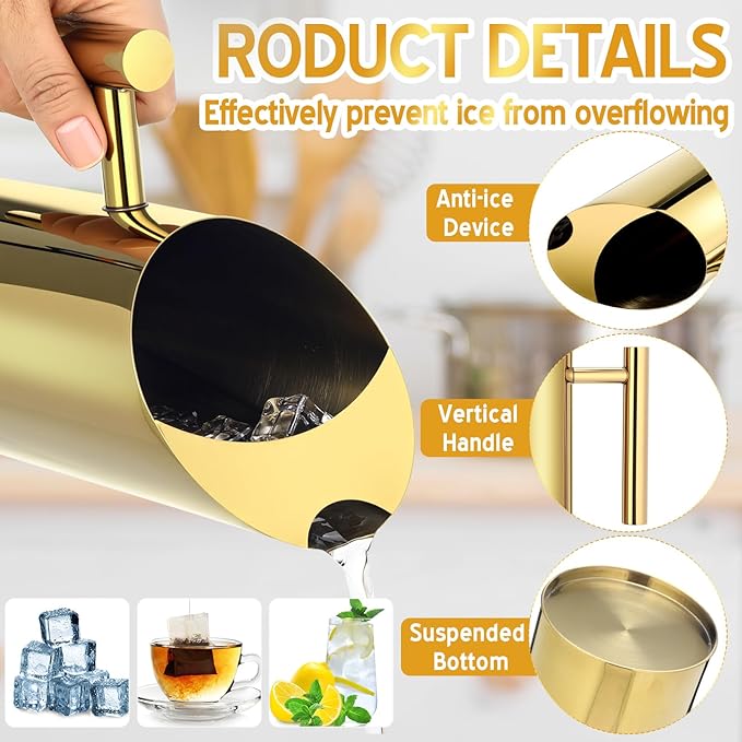 Funnymoom 3 Pack 35 Oz/1.0 L Stainless Steel Water Pitcher Modern Metal Pitcher with Ice Guard Gold Carafe Drink with Handle or Iced Hot Drink Tea Juice Coffee Beer - Image 3