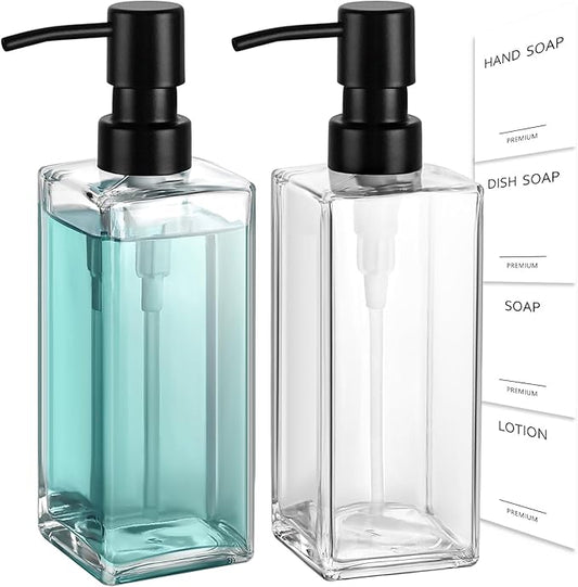 GMISUN Glass Soap Dispenser with Stainless Steel Pump, Clear Hand Soap Dispenser for Bathroom, 12 fl oz/350ml Hand and Dish Soap Dispensers Set for Kitchen, Refillable Liquid Soap and Lotion Bottle by GMISUN