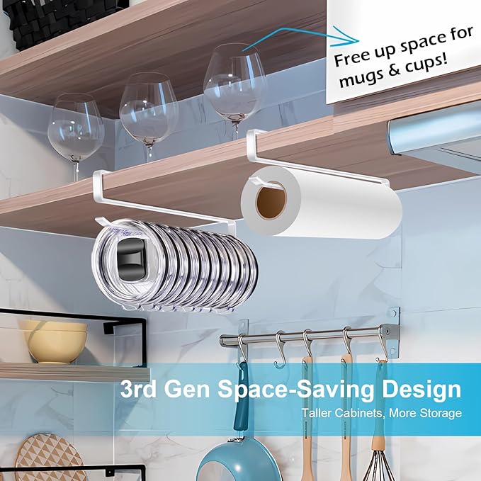 2pack Tumbler Lid Organizer for Corner Cabinets, Space-Saving Cup Holder, Water Bottle Accessories Storage，Kitchen Storages Organization Solution, No Adhesive or Drilling Needed up to 24 Lids (white) - Image 3