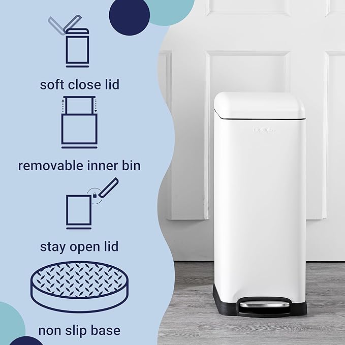 happimess HPM1007A Betty Retro 8-Gallon Step-Open Trash Can with Soft-Close Lid, Fingerprint Resistant, Modern, Minimalistic for Home, Kitchen, Laundry Room, Office, Bedroom, Bathroom, White - Image 3