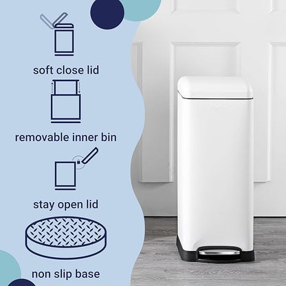 happimess HPM1007A Betty Retro 8-Gallon Step-Open Trash Can with Soft-Close Lid, Fingerprint Resistant, Modern, Minimalistic for Home, Kitchen, Laundry Room, Office, Bedroom, Bathroom, White - Image 3
