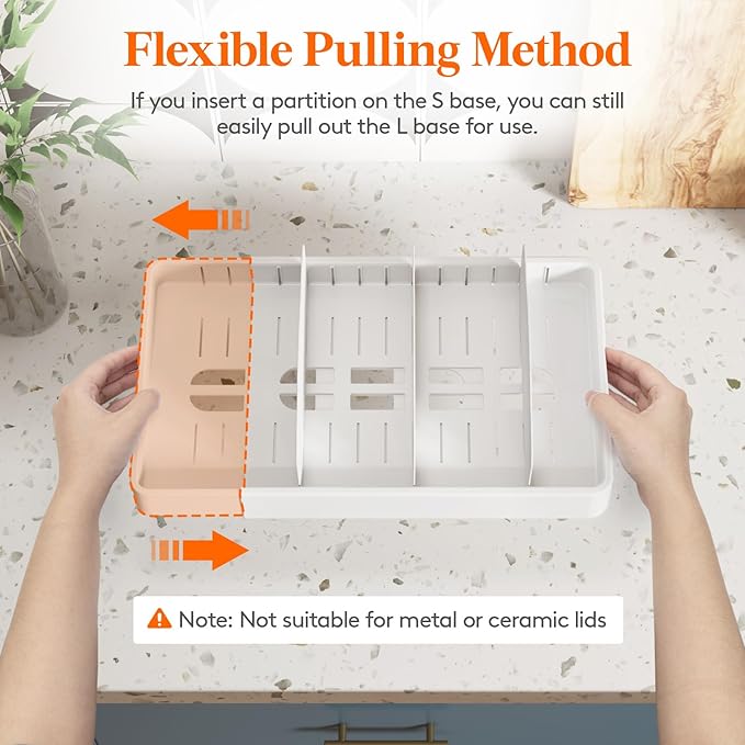 Lifewit Kitchen Cabinet Organizer for Food Contanier Lid, Expandable Lid Holder with 8 Adjustable Dividers & 9 Sections for Pantry Organizers and Storage, Home Organization, Extra Large, 13"-24" - Image 5