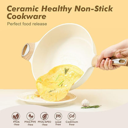 SENSARTE Ceramic Nonstick Frying Pan Skillet with Lid, 10.5 Inch Deep Frying Pan, 3.8 Qt Saute Pan, Induction Pan, Healthy Non Toxic Cooking Pan with Helper Handle, PFOA PFAS PTFE Free - Image 2