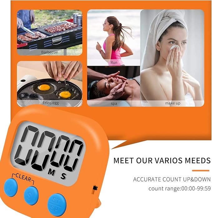 6 Pack Small Digital Kitchen Timer Magnetic Back and ON/Off Switch,Minute Second Count Up Countdown (Orange) - Image 6