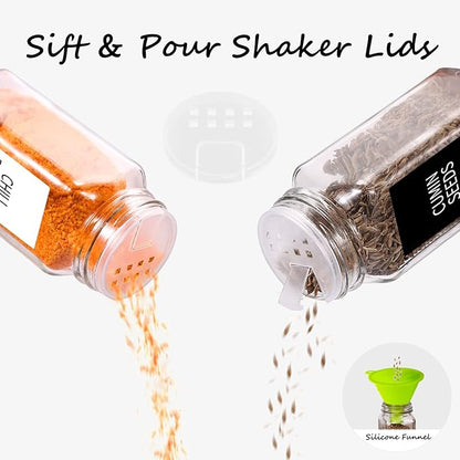 Churboro 36 Spice Jars with 547 Labels- Glass Spice Jars with Black Metal Caps, 4oz Empty Spice Containers with Shaker Lids, Funnel, Chalk Pen, Square Seasoning Bottles for Spice Rack, Drawer, Cabinet - Image 4