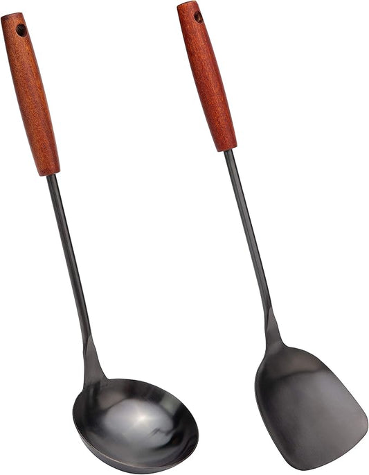 FJNATINH Spatula & Ladle Wok Tool Set, 14.2-15 inches Wok Utensils, Stainless Steel Wok Spatula by HOMEKITCHENTOOL