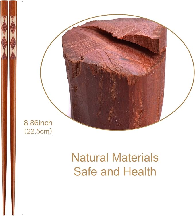 GLAMFIELDS Reusable Chopsticks Japanese Natural Wooden 5 Pairs Classic Style Lightweight Safe Chop Sticks 8.8 Inch/22.5cm Gift Set - Image 3