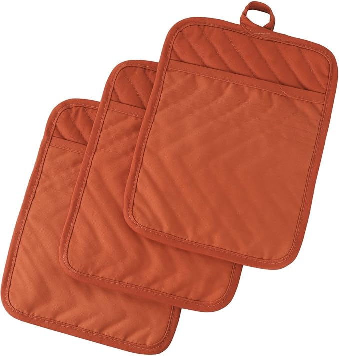 Anyi Pot Holders and Oven Mitts 7" X 9" Heat Resistant Cotton Pocket Pot Holder Set Feature of Non Slip Kitchen Hot Pad Oven Mitts, 3-Pack (Orange) by Unknown
