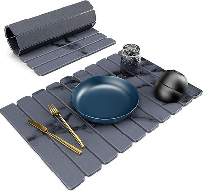 Large Stone Dish Drying Mat for Kitchen Counter, 24"(L)×16"(W), Collapsible Quick Dry Stone Dish Mats, Super Absorbent Diatomaceous Earth Drying Pad for Dishes Bottles Cups, Countertops (Marble) by Incenseburner