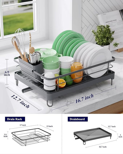 Kitsure Dish Drying Rack for Kitchen Counter, Stainless Steel Sink Organization and Storage Essentials with Cutlery Holder, Home and Appartment Decor, 12.7''W x 16.7''L, Grey - Image 2