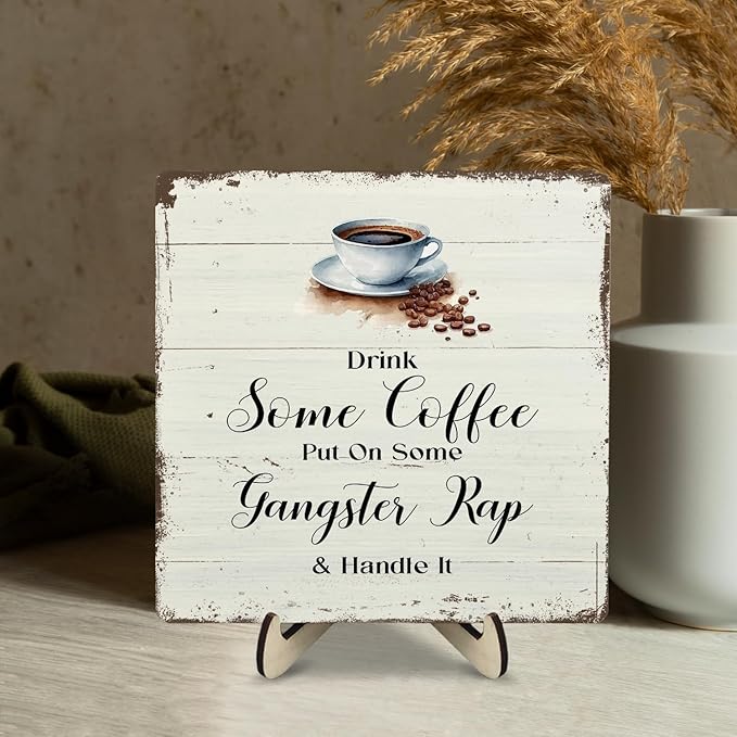 Coffee Bar Sign Plaque for Coffee Station,Vintage Cafe Sign Decor for Kitchen,Cafe Bar Accessories for Farmhouse Kitchen Office(Beige, 5.9x5.9inches) - Image 7
