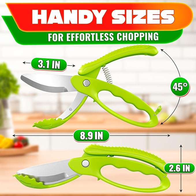 Salad Scissors for Chopped Salad – Multiblade Food Scissor Chopper With Spring-Loaded System & Anti-Slash Head for Fast Double Cutting – 8.9" Handy Size Lettuce Chopper, Stainless Steel Blades - Image 2