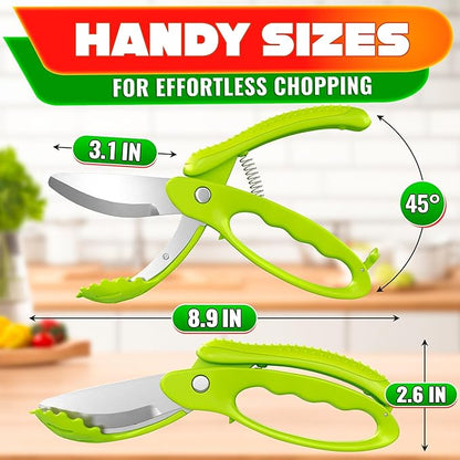 Salad Scissors for Chopped Salad – Multiblade Food Scissor Chopper With Spring-Loaded System & Anti-Slash Head for Fast Double Cutting – 8.9" Handy Size Lettuce Chopper, Stainless Steel Blades - Image 2