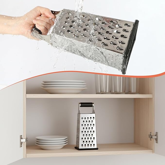 Supercenter Cheese Grater, Size 4-Sided Stainless Steel Box Grater, Food Shredder for Cheese, Parmesan, Vegetable, Dishwasher Safe, Black - Image 6