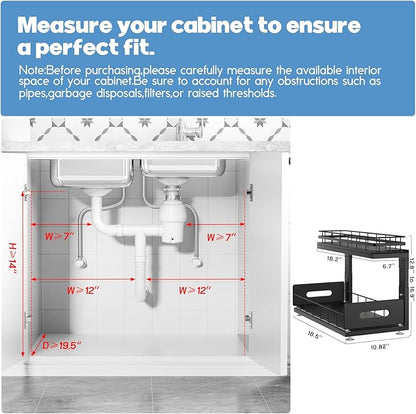 Under Sink Organizer Upgrade To Professional Rails,2-Tier Dual Pull Out Cabinet Storage,Height Adjustable Slide Out Drawers For Bathroom Kitchen,2 Pack-18.5"Dx12.8"-16.9"H,Black - Image 2