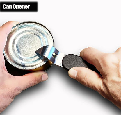 3-in-1 Magnetic Bottle and Can Opener for Refrigerator, Stainless Steel Manual Can Punch Opener for Liquid with Cap Catcher, Stick to Fridge for Easy Storage, Can Tapper Church Key with Magnet (Black)