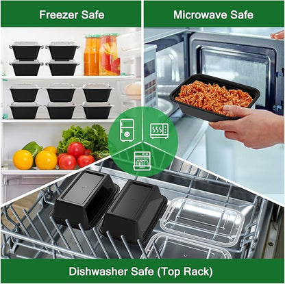 Dealusy 50 Pack (100-Piece) 24 oz Meal Prep Containers Reusable with Lids, Sturdy Leakproof & Food Safe, Microwave, Freezer, Dishwasher Safe Prep Containers, To Go Take Out Plastic Food Storage - Image 5