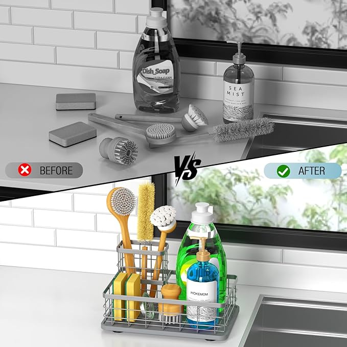 Kitchen Sink Caddy Organizer, [Stay-Dry Anywhere & No Drainage Needed] Sponge Holder for Kitchen Sink Countertop,Stainless Steel with Rust-Resistant Coating-10.24" L x 6.5" W x 5.83" H - Image 6