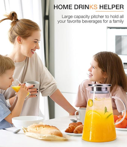 LUNA&MANTHA Glass Pitcher, 2 Liter 68oz Water Pitcher with lid and Handle, Large Ice Tea Jug for Fridge, Borosilicate Glass Carafe for Hot/Cold Drink, Juice, Coffee, Milk, Beverage - Image 7