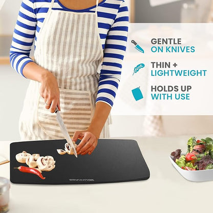 Dishwasher Safe Cutting Board for Kitchen - Large Composite Wood Chopping Board, Thin & Lightweight, Heat Resistant, BPA-Free, Eco-Friendly Cutting Board for Meal Prep, 14.5 x 11.25 Inch (Slate Black) - Image 5
