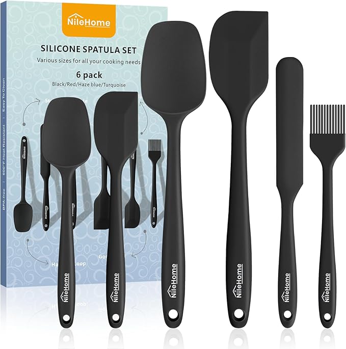 NileHome Silicone Spatula Set, 6 Pieces Food Grade Kitchen Utensils with Silicone Brush Heat Resistant BPA-free Rubber Spatula for Scraping, Baking, Cooking, Mixing by NileHome