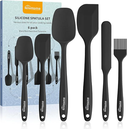 NileHome Silicone Spatula Set, 6 Pieces Food Grade Kitchen Utensils with Silicone Brush Heat Resistant BPA-free Rubber Spatula for Scraping, Baking, Cooking, Mixing by NileHome